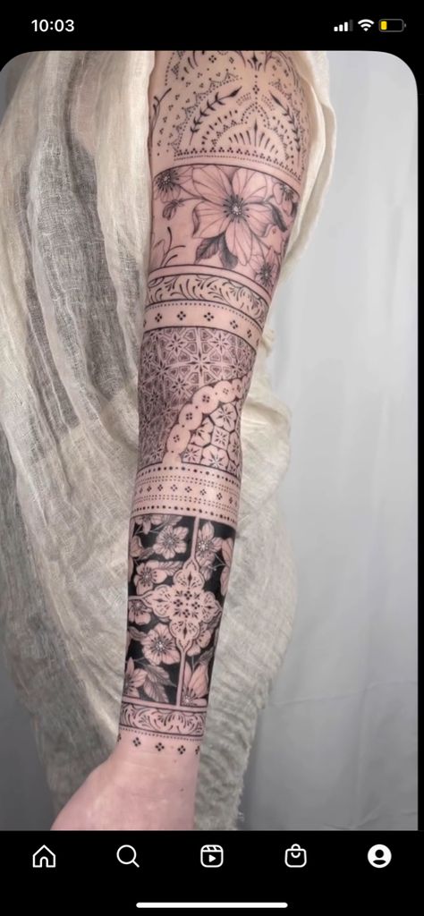 Ornamental Leg Sleeve, Underarm Tattoo Women, Upper Arm Sleeve Tattoo Women, Feminine Back Tattoos Full, Bohemian Tattoo Sleeve, Geometric Tattoo Filler, Sleeve Filler, Feminine Back Tattoos, Underarm Tattoo