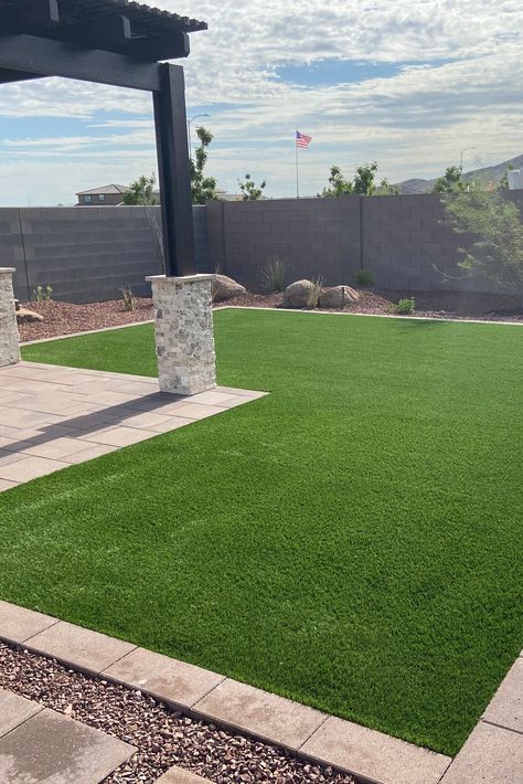 Artificial Turf Backyard, Arizona Backyard Landscaping, Custom Pergola, Artificial Grass Backyard, Turf Backyard, Desert Backyard, Arizona Backyard, Arizona Landscape, Modern Backyard Landscaping