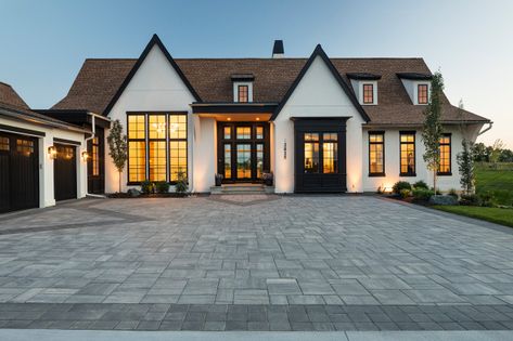 Transitional Modern Tudor Rambler - Transitional - Exterior - Minneapolis - by David Charlez Designs | Houzz Modern Tudor House Exterior, Rambler House, Tudor House Exterior, Modern European Home, Tudor House Plans, Modern Tudor, Transitional Exterior, Tudor Style Homes, Tudor House