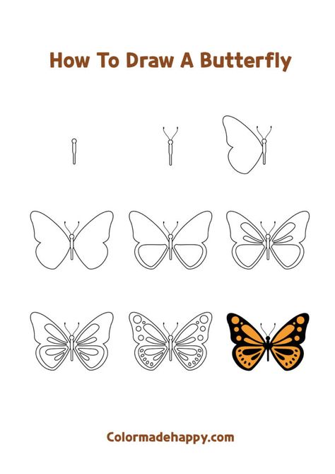 How to Draw a Front Facing Butterfly: Step by Step Butterfly Drawing Step By Step, Butterfly Drawing Ideas, Butterfly Drawing Easy, How To Draw Butterfly, Easter Mason Jar Crafts, Draw Butterfly, Draw A Butterfly, Butterfly Step By Step, Easy Butterfly Drawing