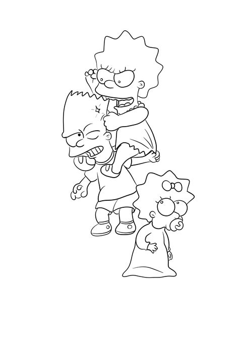 Cartoon Outline Tattoo, Two Sisters One Brother Tattoos, Sibling Representation Tattoo, Cartoon Tattoo Stencils, Brother And Sister Tattoos, Siblings Tattoo For 3, Small Easy Drawings, Bart And Lisa, Simpsons Marge