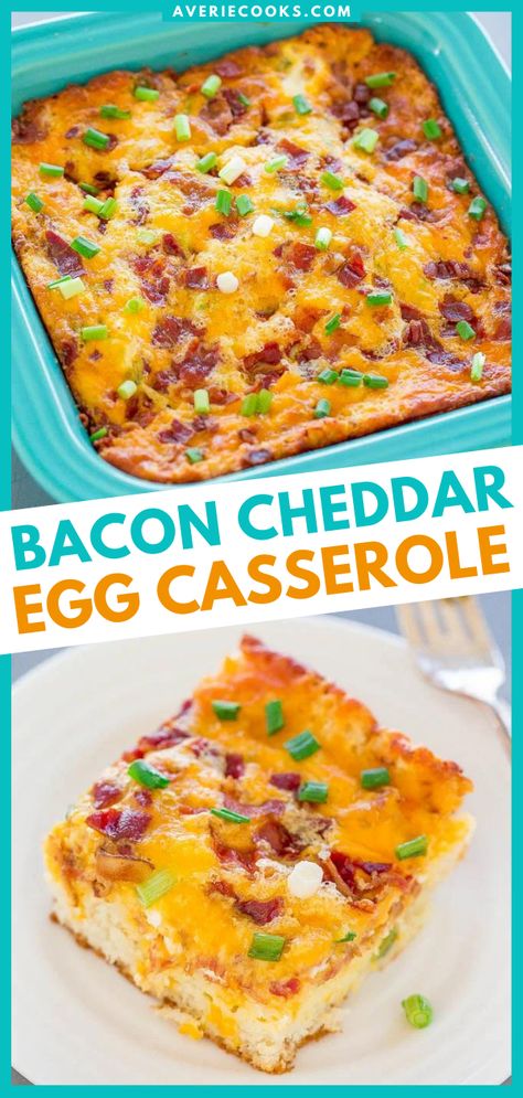 Cheesy Egg Casserole with Bacon (Super Easy!) - Averie Cooks Breakfast Casserole Without Eggs, Bacon Casserole, Breakfast Casserole Bacon, Averie Cooks, Bacon Egg And Cheese, Egg Casserole Recipes, Breakfast Casserole Easy, Egg Casserole, Cheese Casserole