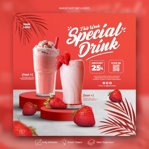 Premium PSD | Drink menu social media post banner template for promotion Drinks Instagram Post, Instagram Menu Post, Drink Menu Template, Drink Banner Design Ideas, Drinks Promotion Design, Drink Social Media Post Design, Graphic Design Posters Layout, Ads Creative Advertising Ideas, Social Media Poster