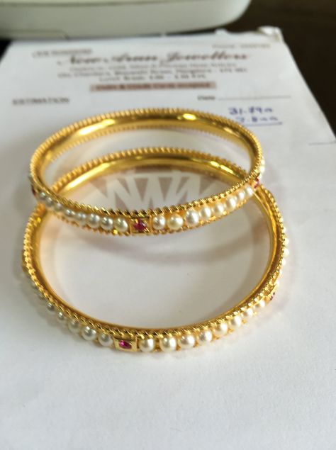 Goan Bangles Gold, Pearl Bengals, Goan Jewellery Designs, Pearl Bangles Indian Gold, Pearl Bangle Designs, Goan Jewellery, Bangel Design, Pearl Bangles Gold, Golden Bangles