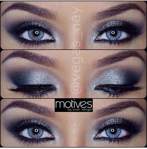 Beautiful hoilday makeup Grey Smokey Eye, Grey Eye Makeup, Formal Makeup, Valentines Makeup, Makijaż Smokey Eye, Eye Makeup Tips, Blue Makeup, Blue Eye Makeup, Makeup Goals