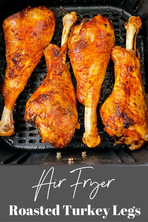 These Easy Air Fryer Turkey Legs are seasoned and roasted to perfection with crispy skin. Serve these for weeknight dinners or as main dish for the holidays and Thanksgiving! Air Fryer Turkey Recipes, How To Cook Turkey, Roasted Turkey Legs, Turkey Leg Recipes, Air Fryer Turkey, Turkey Drumsticks, Cook Turkey, Baked Turkey Wings, Chicken Breast Crockpot Recipes