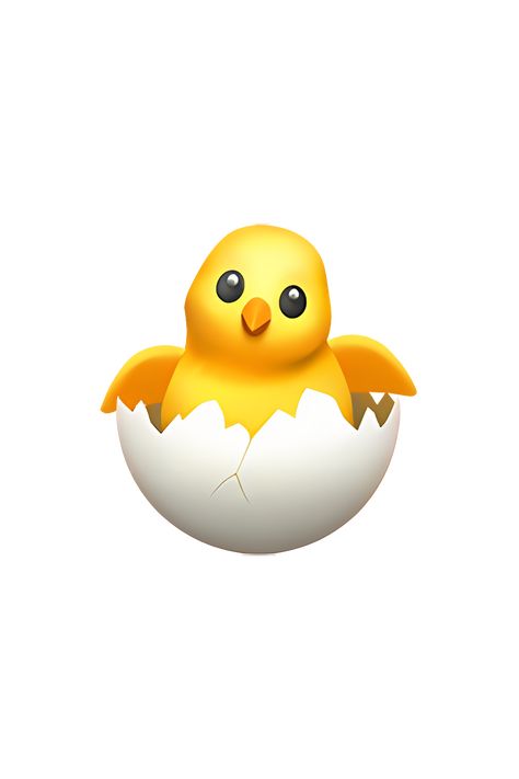 The emoji 🐣 depicts a yellow chick that is hatching from an egg. The chick has a small beak, two black eyes, and a few small feathers on its head. The eggshell is cracked and partially open, with a few pieces of shell still attached to the chick's body. The overall appearance of the emoji is cute and playful, with a sense of new life and beginnings. Egg Emoji, Duck Emoji, Emoji Tattoo, Chicken Images, Ios Emoji, Baby Chicken, Icon Emoji, Hatching Chicks, Iphone Stickers