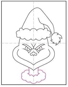 Grinch Outline Drawing, How To Draw The Grinch Face, Grinch Art Projects, Grinch Drawings, The Grinch Art, Draw The Grinch, Grinch Painting, Grinch Art, Grinch Printable