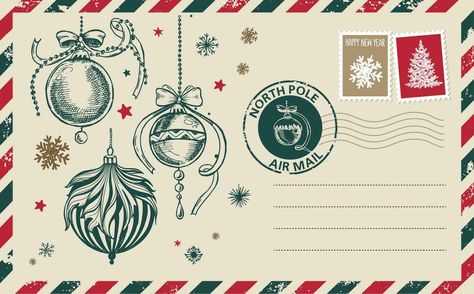 Christmas mail, postcard, hand drawn illustration. Christmas Stamp Illustration, Hand Drawn Postcards, Christmas Snail Mail, Christmas Postcard Illustration, Christmas Mail, Christmas Envelopes, Christmas Journal, Hand Drawn Illustration, Christmas Stamps