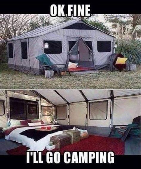 Ok fine, I'll go camping! #camping #glamping #campinglife    https://isupportlawandorderstore.com/protection-survival    #HappyCamper  #camping #camper #ILoveCamping #CampingHacks Tenda Camping, Retro Camping, Family Tent Camping, Safari Tent, Family Tent, Camping Checklist, Camping Glamping, Camping Supplies, Camping Essentials