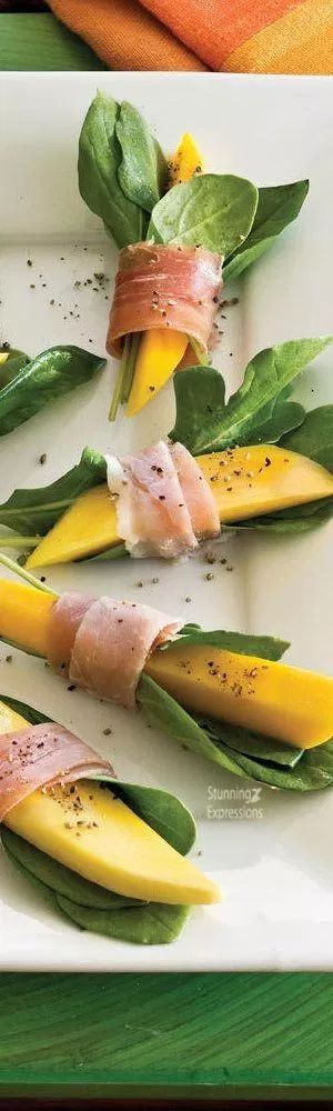 Prosciutto-Wrapped Mango Bites Spring Appetizers, Christmas Appetizers Easy, Prosciutto Wrapped, Healthy Appetizer, Easter Appetizers, Mini Appetizers, Healthy Appetizer Recipes, Quick And Easy Appetizers, Healthy Food Delivery