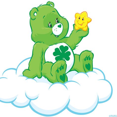 Care Bears: Good Luck Bear Sitting on a Cloud Lucky Bear, Sunshine Bear, Care Bears Birthday Party, Care Bear Tattoos, Care Bears Vintage, Care Bear Party, Care Bear Birthday, Care Bears Cousins, Bear Paintings