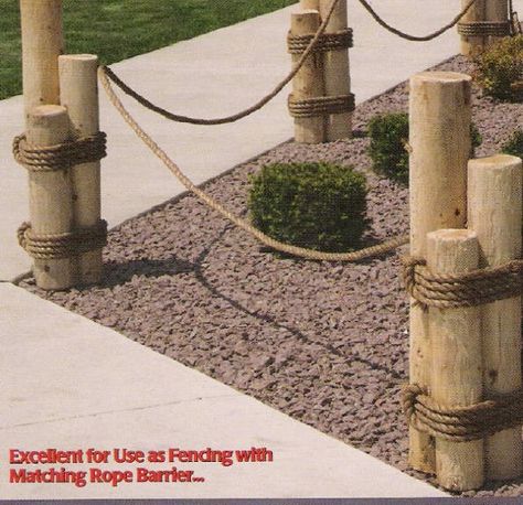 rope outdoor railing | Nautical Rope Railings mkmcedarcreations.com (similiar to what I like ... Nautical Landscaping, Ormanlık Alan, Dekoratívne Vence, Hamptons Decor, Backyard Garden Layout, Backyard Beach, Landscaping Tips, Design Exterior, Beach Gardens