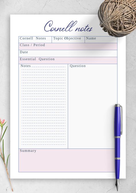 Cornell Notes worksheet with the calligraphy font and minimalist design. Download it in PDF format and print out at home or add to your digital planner in iPad to start taking notes smarter. Notes Cornell, Onenote Template, Cornell Notes Template, Business Continuity Planning, Cornell Notes, Financial Modeling, Writing Essentials, Professional Powerpoint Templates, Business Continuity