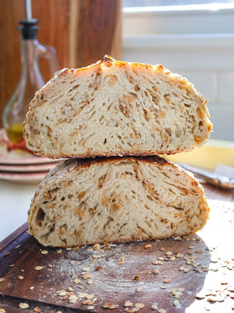 Honey Toasted Oatmeal Sourdough Bread (+ Perfect Grilled Cheese Recipe) Maple Pecan Sourdough Bread, Sourdough Bread Cheese, Sprinkle Sourdough Bread, Oatmeal Sourdough Bread, Honey Sourdough Bread, Sweet Potato Sourdough Bread, High Hydration Sourdough Bread, Honey Oat Sourdough Bread, Sourdough Breakfast Bread