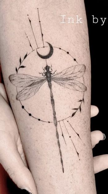 Dragonfly Sun Moon Tattoo, Dragonfly Sun And Moon Tattoo, Dragonfly Moon Tattoo, Moon Sun Tattoo, Moon Phases Tattoo, Dragonfly Tattoo Design, Strength Tattoo, Dragonfly Tattoo, Sun Moon Stars