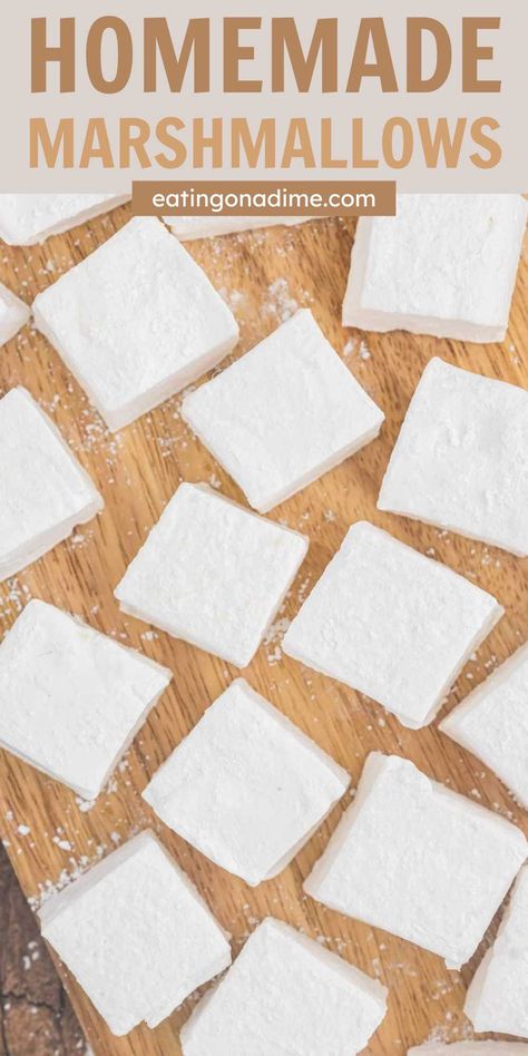 Homemade easy Marshmallows is made with the perfect amount of sweetness. They taste better than store bought marshmallows and made with pantry ingredients. Making Homemade Marshmallows is worth the time and effort to achieve soft, sweet and fluffy marshmallows. The make a great addition to all your hot drinks and desserts. #eatingonadime #homemademarshmallows #easyrecipe Home Made Marshmallows Recipe, Things To Make With Marshmallow Fluff, Easy Marshmallow Recipe, Home Made Marshmallows, Diy Marshmallows, Easy Marshmallows, Easy Microwave Desserts, Dessert Balls, Fluffy Marshmallows