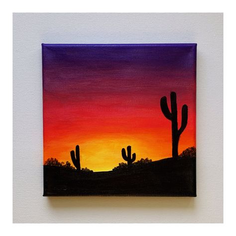 Sunset With Cactus Painting, Sunset Cactus Painting Easy, Southwestern Acrylic Painting, Cactus Silhouette Painting, Cactus Acrylic Painting Easy, Sunset Cactus Painting, Desert Sunset Painting Easy, Arizona Painting Easy, Arizona Sunset Painting