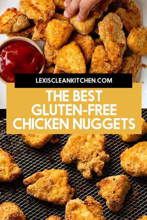 Looking for the best Gluten-Free Chicken Nuggets that everyone is going to love? This recipe uses a blend of almond flour and spices to make a crunchy and delicious chicken nugget that also happens to be gluten-free and easy to make! With instructions for making in the oven, air fryer or stovetop, these healthier chicken nuggets will make for a perfect quick dinner or meal prep that will make the whole family happy. Gluten Free Baked Chicken, Paleo Chicken Nuggets, Air Fryer Chicken Nuggets, Gluten Free Chicken Nuggets, Healthy Chicken Nuggets, Oven Air Fryer, Baked Chicken Nuggets, Chicken Nugget Recipes, Oven Chicken Recipes