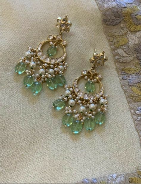 Jadau Chandbali Earrings, Ruby And Emerald Necklace Indian, Chaandbali Kundan, Emeralds Rings, Chandbali Earrings Kundan, Chandbali Earrings Gold, Earrings Chandbali, Vintage Indian Jewelry, Diamond Anklet