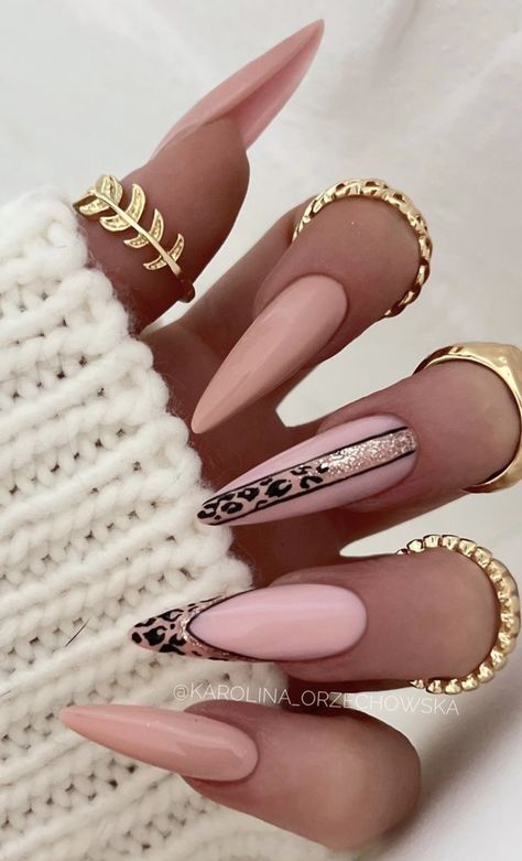 Lace Nail Design, Boho Nails, Pointy Nails, Wow Nails, Diva Nails, Dope Nail Designs, Leopard Nails, Almond Nails Designs, Acrylic Nails Coffin Pink