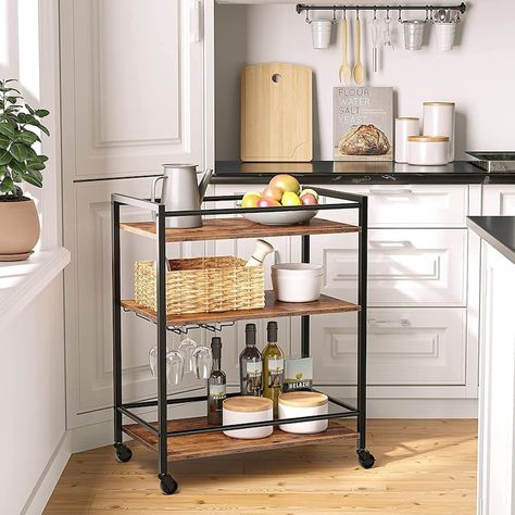 Bar Cart 3-tier - Etsy Metal Bar Cart, Rolling Bar Cart, Rolling Kitchen Cart, Island Cart, Drink Cart, Rustic Kitchen Island, Industrial Style Kitchen, Serving Trolley, Printer Stand