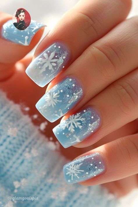 Icy Blue Nails Winter, Nail Art Snowflakes, Blue Snowflake Nails, Nail Contest, Icy Nails, Wild Nails, Christmas Nail Designs Acrylic, Blue Christmas Nails, Nail Fall