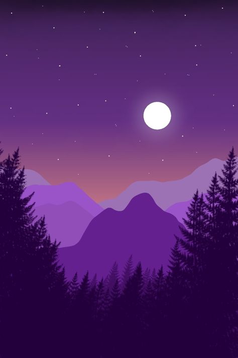 Digital Art Landscape Simple, Landscape Digital Art Easy, Simple Night Landscape, Dark Landscape Painting Easy, Mountain Landscape Drawing, Sunset Pixel Art Wallpaper, Sunset Vector Art, Mountain Sunset Illustration, Mountain Background