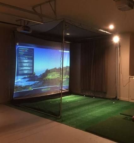 Diy Golf Simulator, Golf Impact Screen, Home Golf Simulator, Indoor Golf Simulator, Golf Simulator Room, Golf Room, Golf Mats, Golf Diy, Golf Simulator