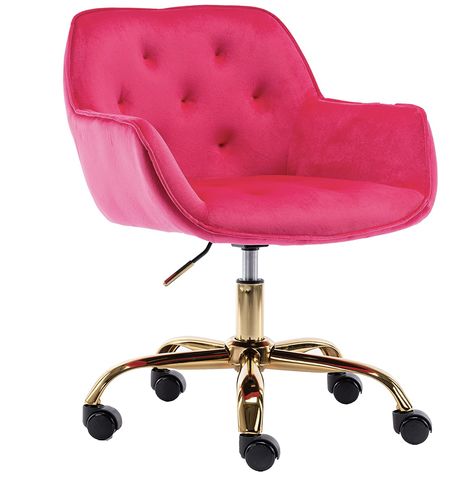 ZOBIDO Comfy Home Office Task Chair with Wheels, Cute Modern Upholstered Velvet Back Adjustable Swivel Vanity Desk Chair, for Women, for Kids, for Girls, Living Room, Bedroom(Rose red) Hot Pink Vanity Chair, Comfy Home Office, Comfy Home, Pink Vanity, Vanity Chair, Pink Chair, Vanity Desk, Bedroom Chair