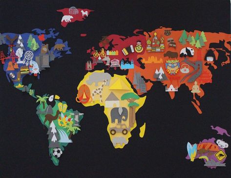 World Map Crafts, Camp Classroom, Map Crafts, Travel Crafts, Afrikaanse Kunst, School Displays, Elementary Art Projects, Advent Calendars, Teaching Aids