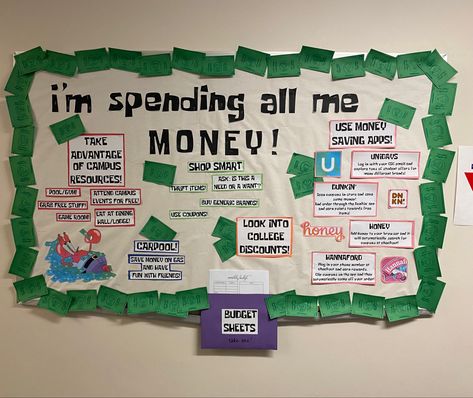 Money Bulletin Board, Educational Ra Program Ideas, Ra College Bulletin Boards, Resident Assistant Aesthetic, Ra Board Ideas Ra Bulletins, Resident Assistant Events, Resident Advisor Bulletin Boards, Resident Advisor Ideas, Program Ideas Resident Assistant