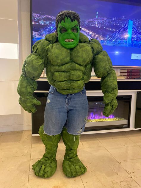 Made my sons costume seeing him happy is PRICELESS Diy Hulk Costume, Incredible Hulk Costume, Ballerina Birthday Party Decorations, Hulk Costume, Thor Costume, Spiderman Invitation, Batman Gifts, Sonic Birthday Parties, Avengers Theme