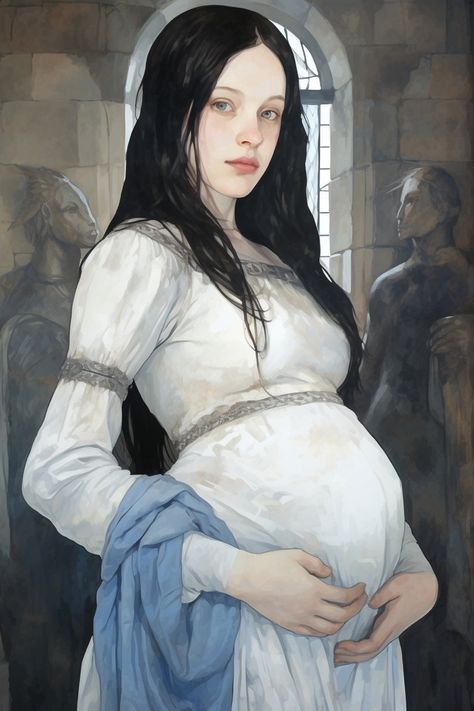 Lyanna And Rhaegar Fanart, Sansa Stark Black Hair, Rhaegar And Lyanna Fanart, Fantasy Pregnant Art, Lyanna Stark Fanart, Lyanna Stark Aesthetic, Lyanna Stark Art, Italian Character, Game Of Thrones Aesthetic