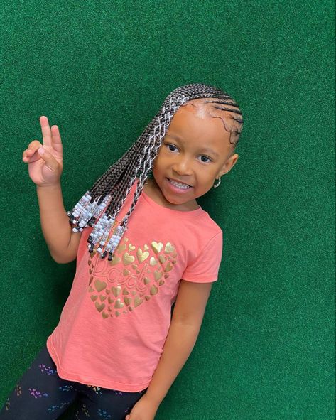 Hair. Lemonade Braids On Toddler Girl, Lemonade Braids For Kids Black, Braided Hairstyles For Black Hair Kids With Beads, Lemonade Fulani Braids Kids, Toddler Lemonade Braids With Beads, Side Braids For Kids, Kids Lemonade Braids With Beads, Lemonade Braids Hairstyles Kids, Toddler Lemonade Braids