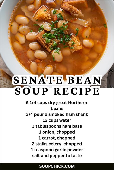 Senate Bean Soup 5 Senate Bean Soup Recipe, 13 Bean Soup Recipe, Senate Bean Soup, Carrot And Lentil Soup, Recipe Soup, Bean Soup Recipe, Bean Soup Recipes, Great Northern Beans, Comfort Dishes