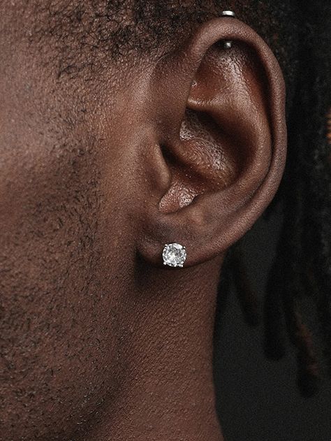 Two Earings Piercings, Diamond Studs For Men, Mens Diamond Stud Earrings, Mens Diamond Earrings, Studs For Men, Mens Earrings Studs, Cool Ear Piercings, Stud Earrings For Men, Pelo Afro