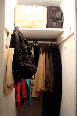 T H E O R D E R O B S E S S E D: What to Do With a Deep Coat Closet AND a Few of My Favorite Things From Ikea... Understairs Closet, Deep Closet Organization, Deep Coat Closet, Small Deep Closet, Coat Closet Ideas, Small Coat Closet, Closet Organization Cheap, Closet Under Stairs, Narrow Closet