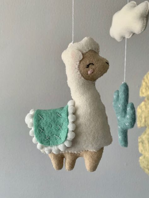 Felt Alpaca, Felt Llama, Boho Mobile, Llama Nursery, Alpaca Baby, Mobile Hanger, Baby Boy Mobile, Baby Boy Room Nursery