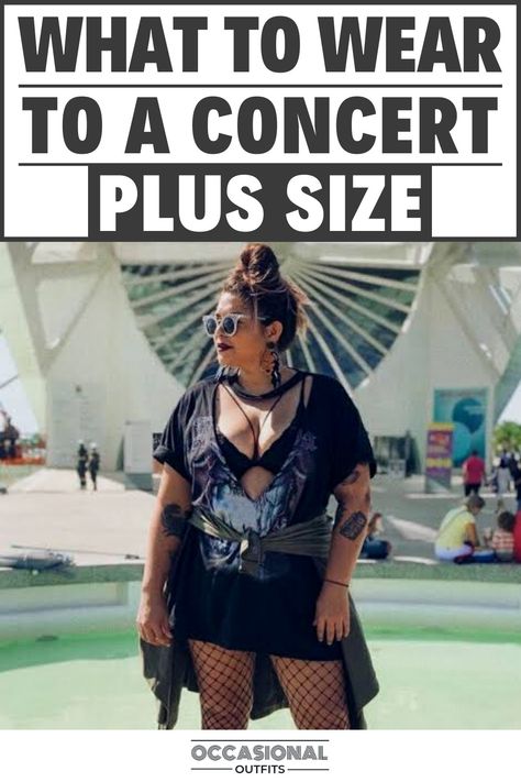 Plus size girl attending a concert Rock Concert Outfit Plus Size, Plus Size Concert Outfit, Hip Hop Concert Outfit, Concert Outfit Night, Plus Size Festival Outfit, Outdoor Concert Outfit, Rocker Chic Outfit, Concert Outfit Plus Size, Rap Concert Outfit