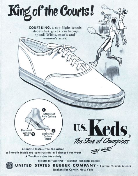 Keds have been around since 1916 (50 years before Vans were introduced) and were THE adult sneakers of choice for decades (while the kids wore P.F. Flyers and Converse). This ad is circa 1949 Mens Fashion Casual Shoes, Ivy League Style, Sneakers Looks, Keds Shoes, Sole Sneakers, Rubber Shoes, Ivy League, Sole Shoes, Vans Sneakers