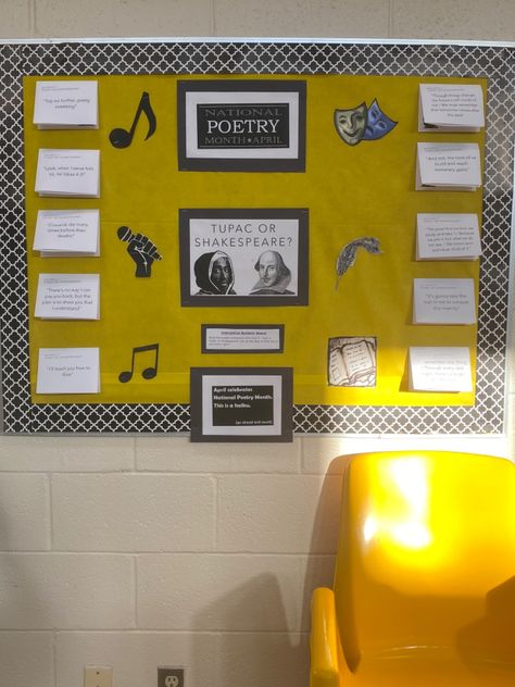 Poetry Month Bulletin Board, Read Quotes, Bullentin Boards, 5th Class, Poetry Month, School Librarian, Reading Quotes, Student Reading, Guess Who