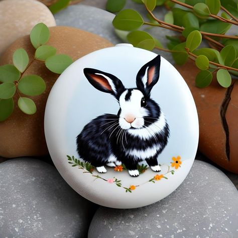 My little Rabbit 💖 Nathalie #rabbit #stone #painting #rock Stone Art Easter, Rabbit Pebble Art, Rabbit Rock Painting Ideas, Rabbit Painted Rocks, Bunny Rabbit Painted Rocks, Rock Painting Animals Realistic, Rabbit Stone Painting, Rabbit Painting, Bunny Baby Shower