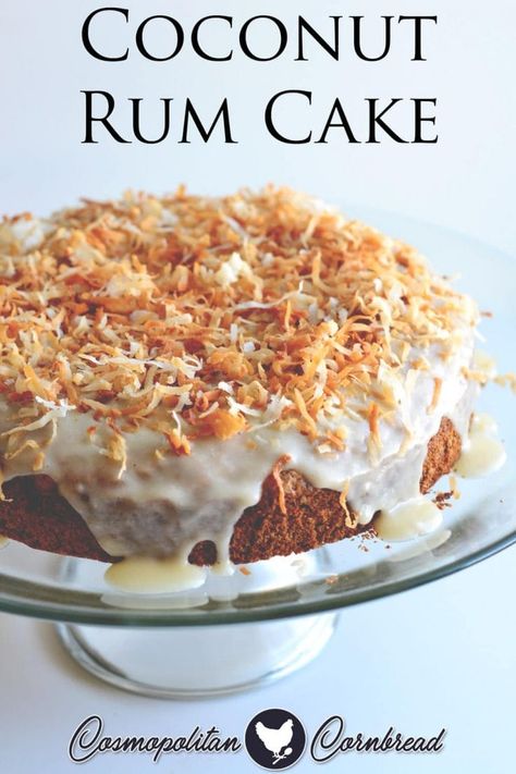 Coconut Butter Rum Cake, Rum Cake With Frosting, Booze Desserts, Rum Cake Recipe From Scratch, Coconut Rum Cake, Rum Cake Recipe Easy, Rum Desserts, Coconut Glaze, Cosmopolitan Cornbread