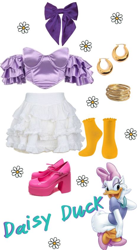 Quick and easy Daisy Duck costume<3 #halloweencostume #halloween Minnie And Daisy Costume, Daisy Duck Costume, Daisy Costume, Duck Costume, Minnie And Daisy, Duck Costumes, Duck Cloth, Style Lookbook, Daisy Duck