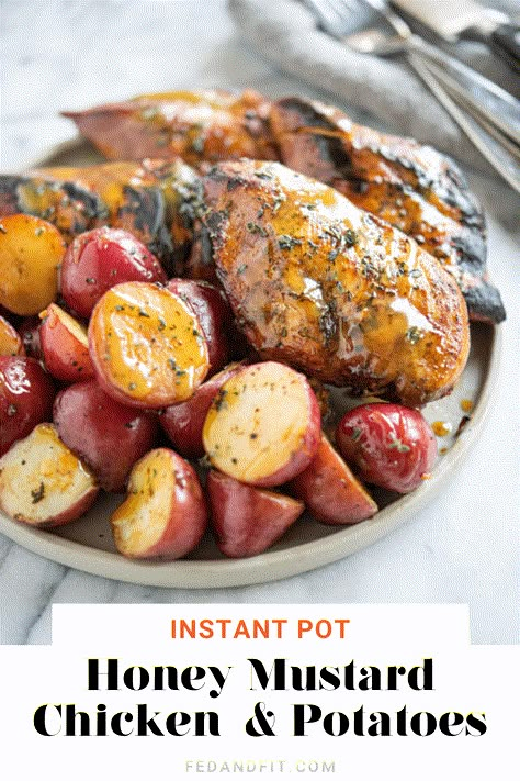 This easy one-pot meal can be made in under 30 minutes in the Instant Pot! The chicken is super tender, the potatoes are perfectly-cooked, and the sweet and tangy honey mustard gives it so much flavor. Chicken And Potatoes Instant Pot, Honey Mustard Chicken And Potatoes, Mustard Chicken And Potatoes, Instant Pot Honey Mustard Chicken, Instant Pot Chicken And Potatoes, Potatoes Instant Pot, Bbq Sauce Homemade Easy, Fed And Fit, Leaky Cauldron