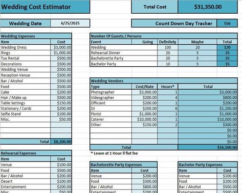 Wedding Cost Estimator Wedding Excel Spreadsheets, Financial Budget Spreadsheet, Wedding Day Countdown, Personal Budget Spreadsheet, Wedding Spreadsheet, Wedding Budget Spreadsheet, Excel Budget Spreadsheet, Budget Spreadsheet Template, Budget Planner Free