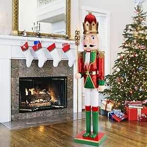 AMOR PRESENT 2.9Ft Christmas Nutcracker Figure, Large King Nutcracker Shiny Wooden Nutcracker for Christmas Tree Front Door Hotel Decorations Hotel Decorations, King Nutcracker, Christmas Tree Fireplace, Sunshine Decorations, Nutcracker Figures, Nutcracker Christmas Decorations, Wooden Nutcracker, Nutcracker Soldier, Nutcracker Ornaments