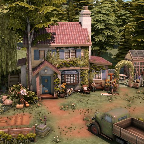 Sims 4 Farm Outfits, Sims 4 Animal Shelter, Sims Homestead, Sims 4 Gardener House, Sims 4 Small Farm, Sims 4 Lots Cc House, Sims 4 Exterior Ideas, Sims 4 Front Yard, Sims 4 Gallery House