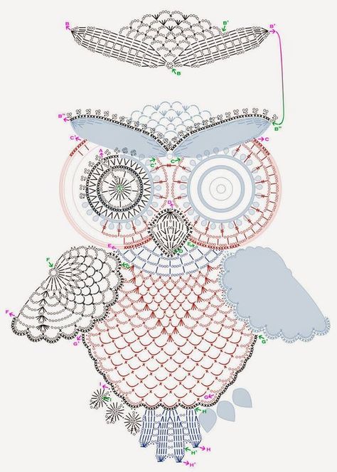 Crochet Owls, Owl Crochet Patterns, Crochet Owl, Crochet Butterfly, Owl Patterns, Crochet Doily Patterns, Crochet Applique, Crochet Diagram, Doily Patterns